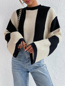 Color block striped bell sleeve sweater