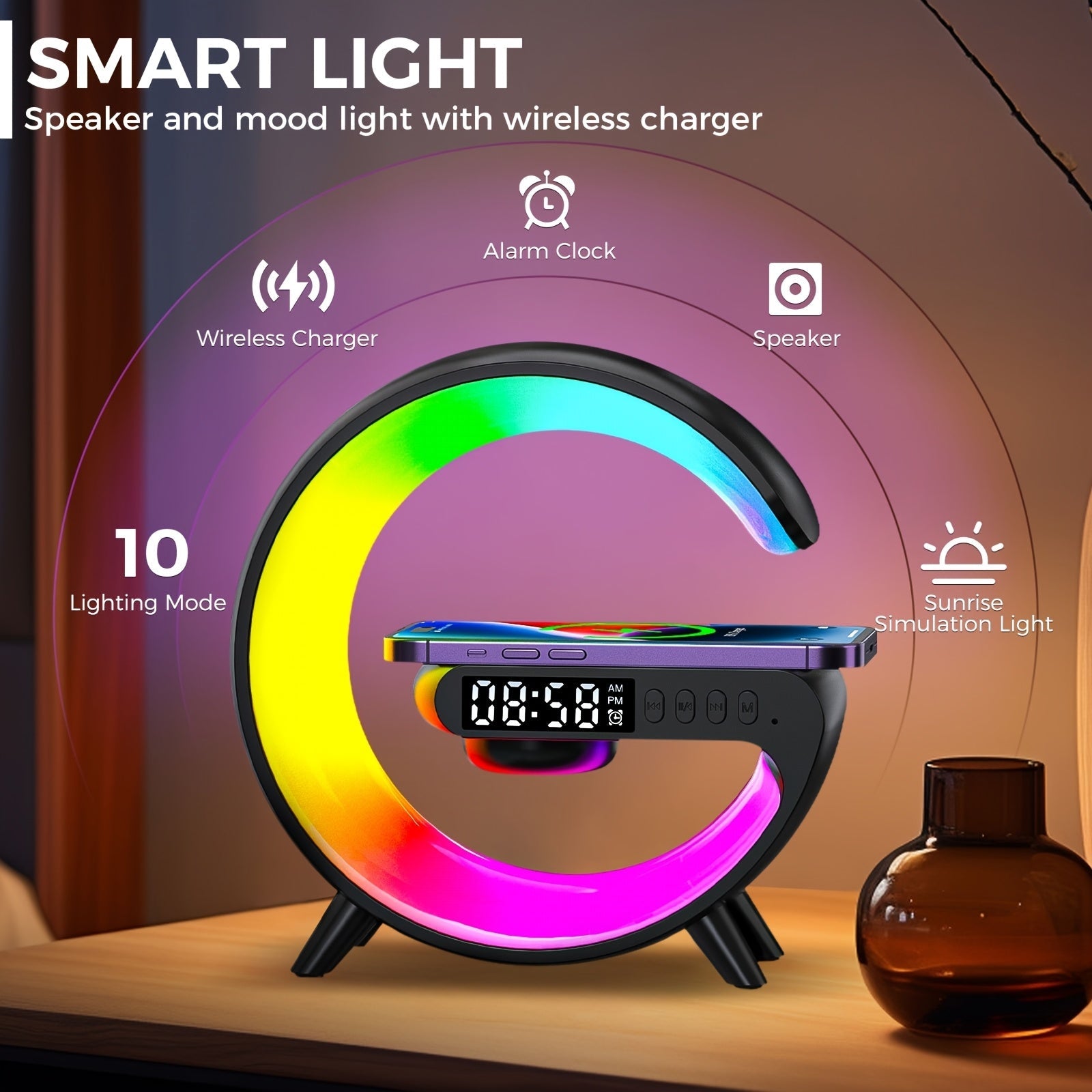 INEYES Smart Lamp Wireless Charger Speaker  Night Light