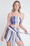 Women's Unique Stripe Printed 2pc Set with Tie