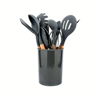 12Piece Grey Silicone Kitchen Utensil Set with Holder