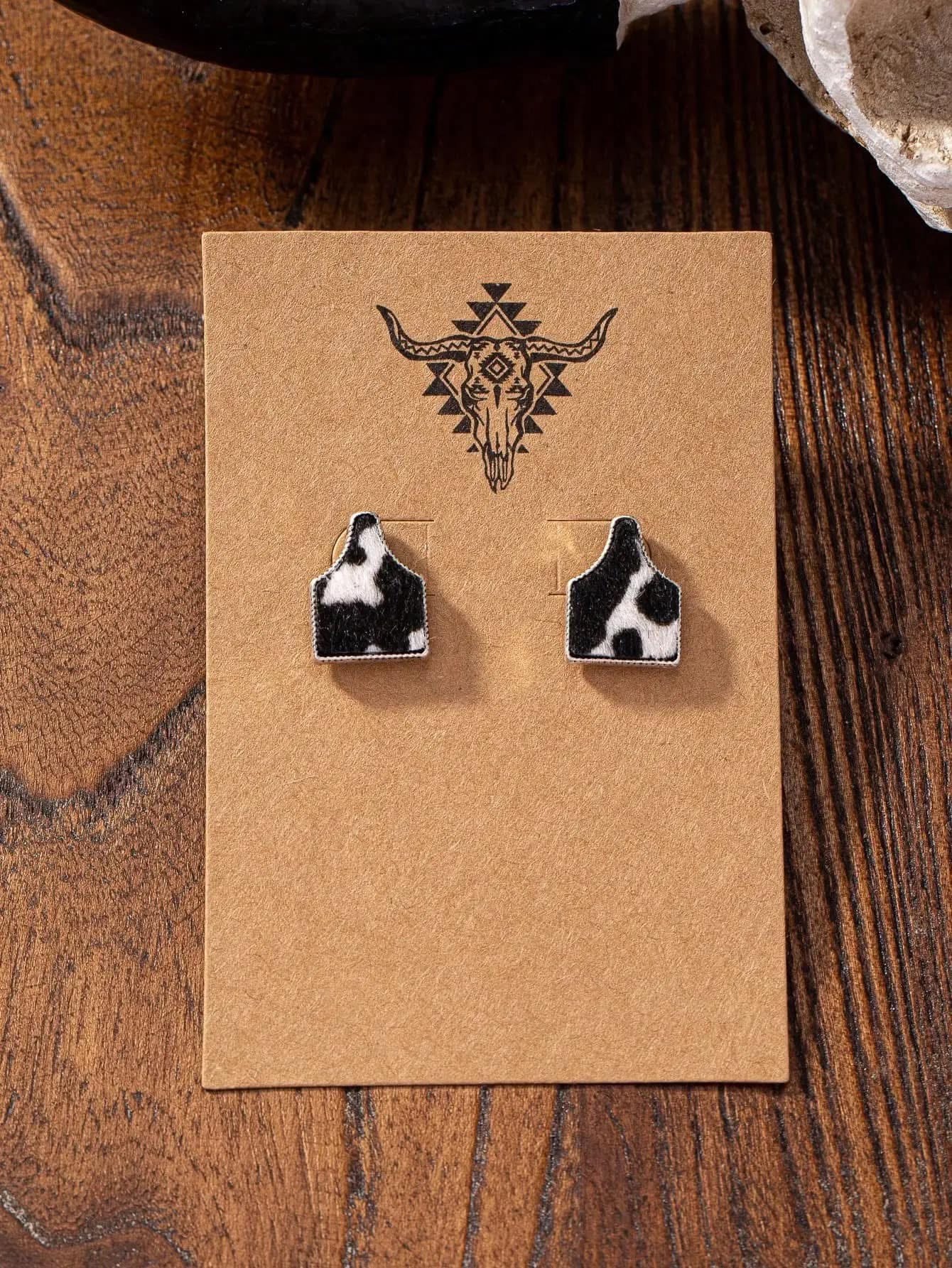 Cow Tag Studs - faux cowhide