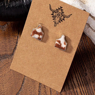 Cow Tag Studs - faux cowhide