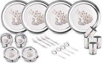 Stainless Steel Dinner Set With Peacock Craved(Set of 24) Size 30X30