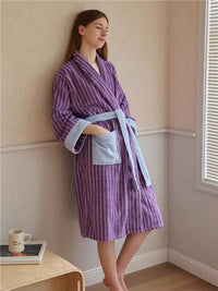 Ultra Soft Dopamine Stripe Bathrobe - 100% Organic Long-stapled Cotton