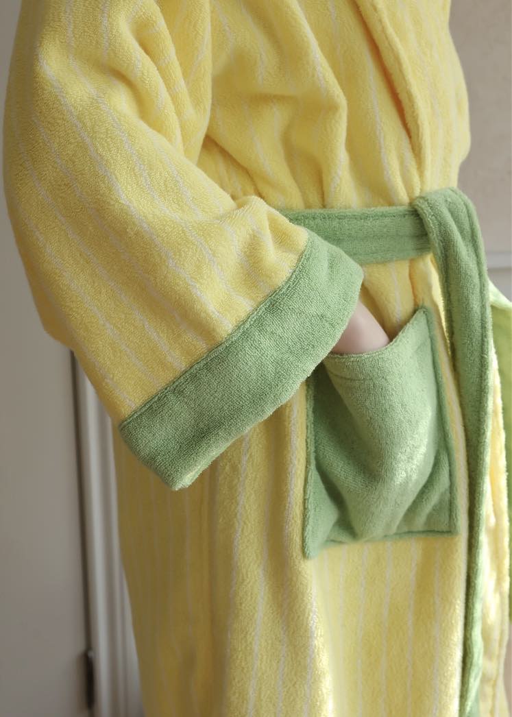 Ultra Soft Dopamine Stripe Bathrobe - 100% Organic Long-stapled Cotton