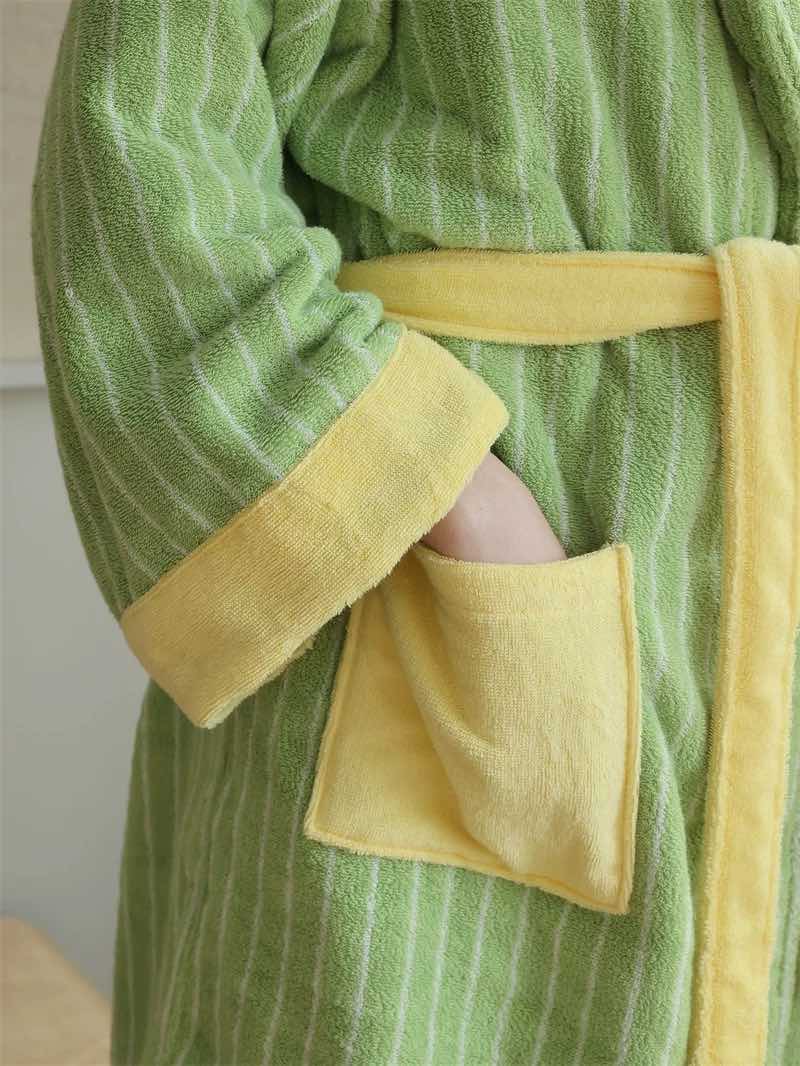 Ultra Soft Dopamine Stripe Bathrobe - 100% Organic Long-stapled Cotton