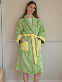 Ultra Soft Dopamine Stripe Bathrobe - 100% Organic Long-stapled Cotton