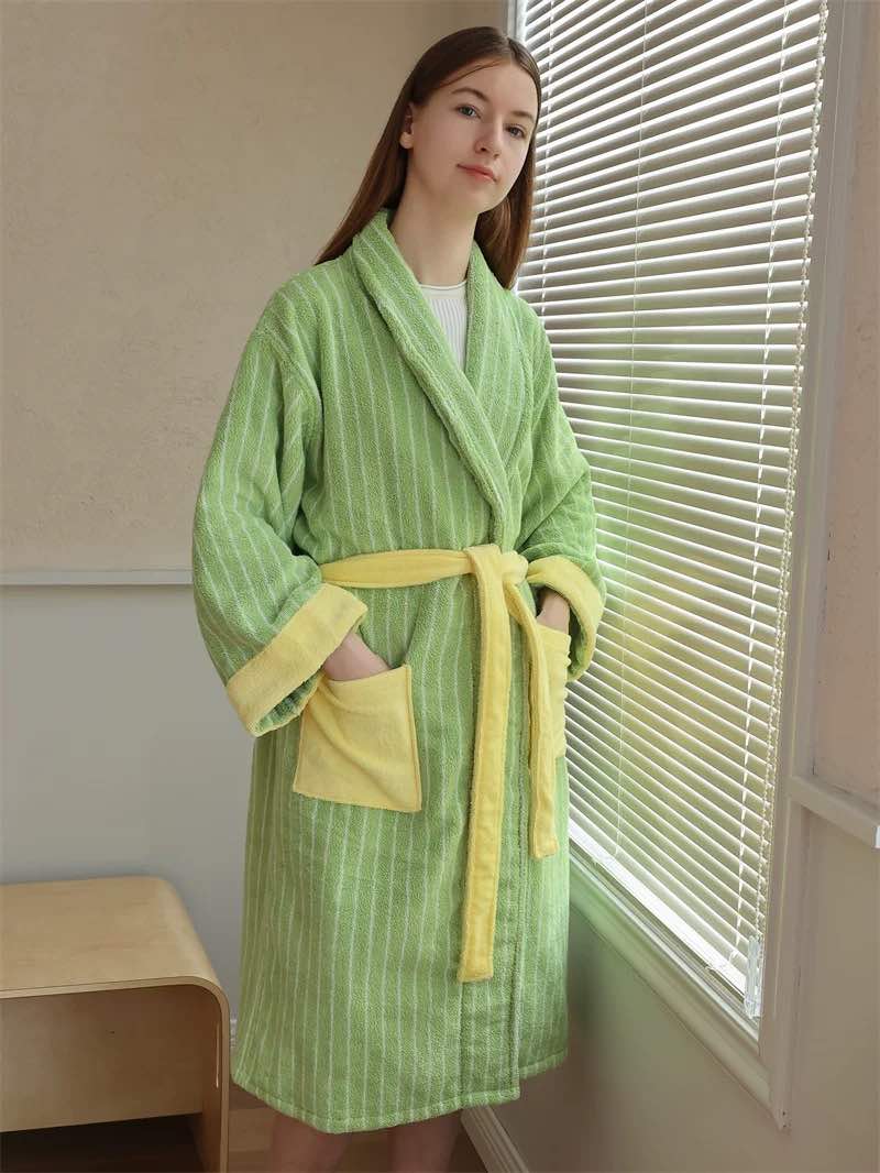 Ultra Soft Dopamine Stripe Bathrobe - 100% Organic Long-stapled Cotton