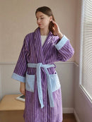 Ultra Soft Dopamine Stripe Bathrobe - 100% Organic Long-stapled Cotton