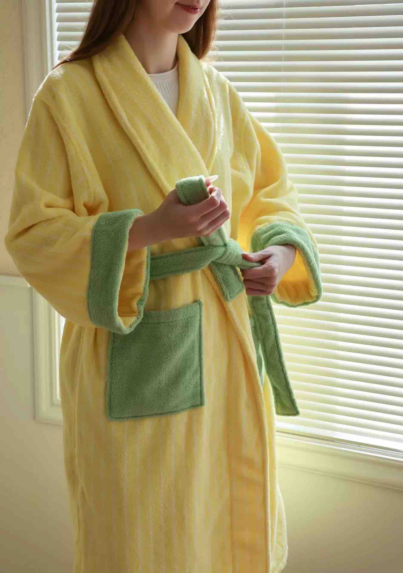 Ultra Soft Dopamine Stripe Bathrobe - 100% Organic Long-stapled Cotton