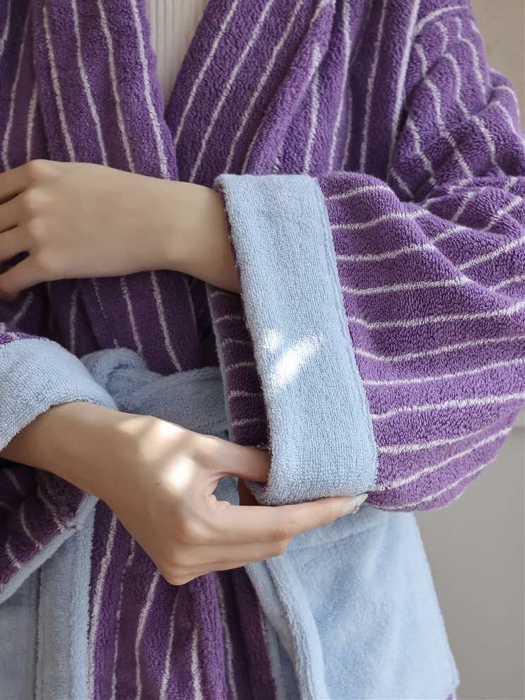 Ultra Soft Dopamine Stripe Bathrobe - 100% Organic Long-stapled Cotton